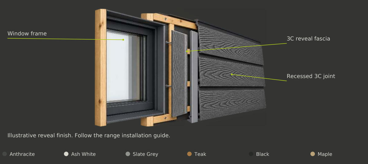 Illustrative traditional cladding reveal from the Verde brochure. Main product photograph shows the selected colour and supplied item.