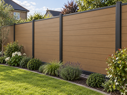 Illustrative finished Armour Fencing Cedar fence; colour and kit details indicative
