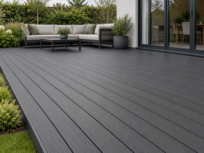 Illustrative finished Evolved Anthracite setting; End Board product photograph shows the actual item