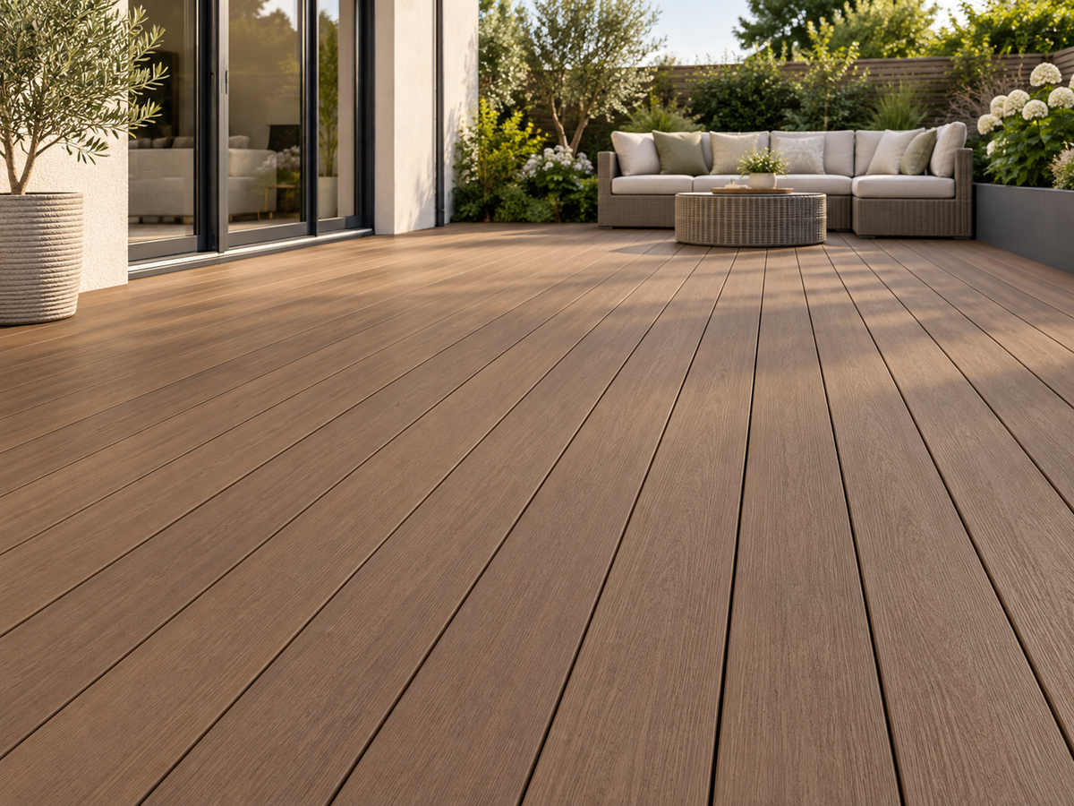 Illustrative finished Evolved Brown setting; End Board product photograph shows the actual item