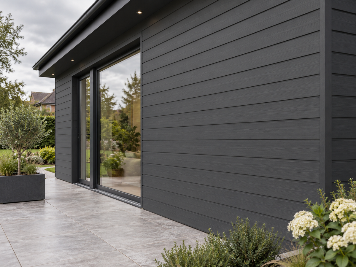 Illustrative finished Traditional 3C Anthracite cladding setting; colour and trim details indicative
