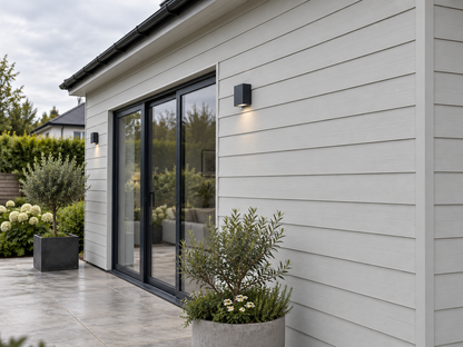 Illustrative finished Traditional 3C Ash White cladding setting; colour and trim details indicative