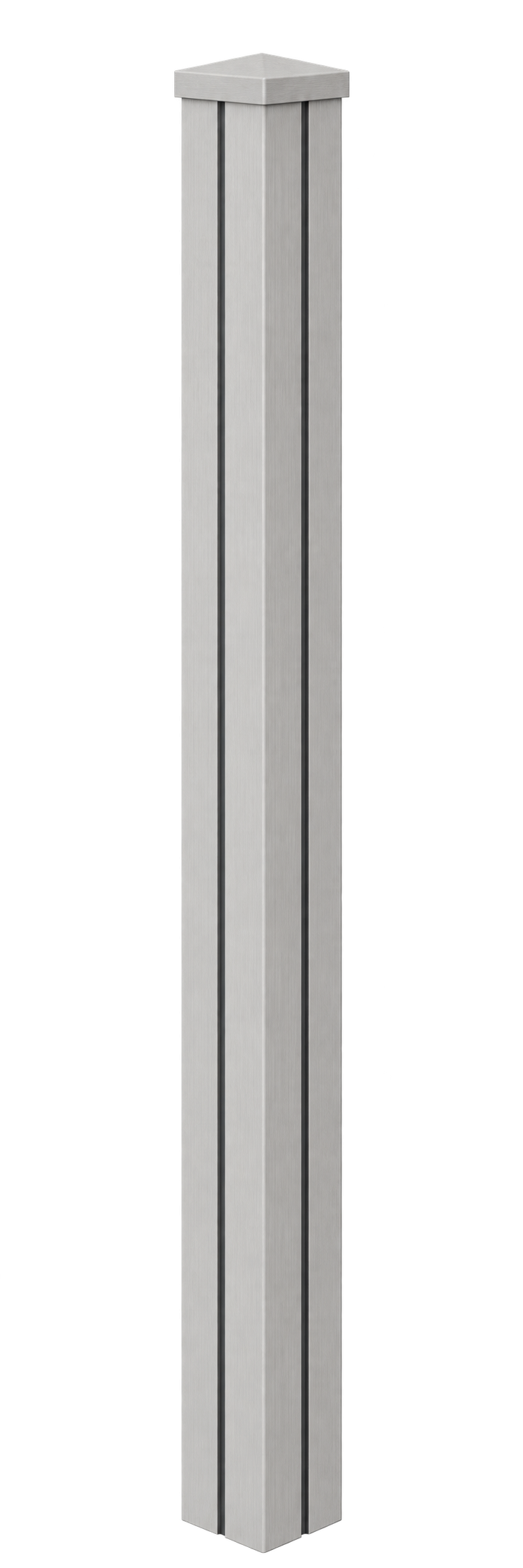 Illustrative Evolved ashwhite composite end post assembled with matching cap and infills, based on the actual product photographs