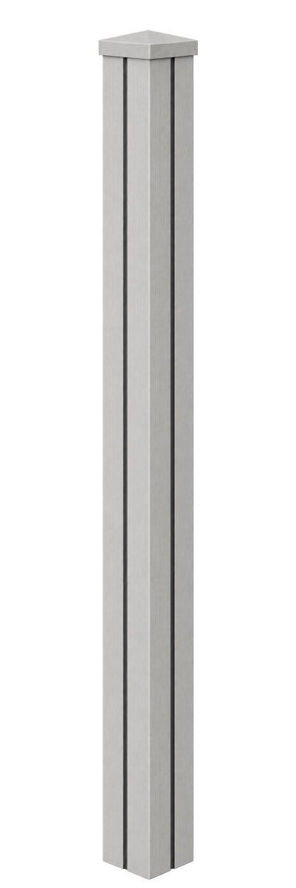 Illustrative Evolved ashwhite composite end post assembled with matching cap and infills, based on the actual product photographs