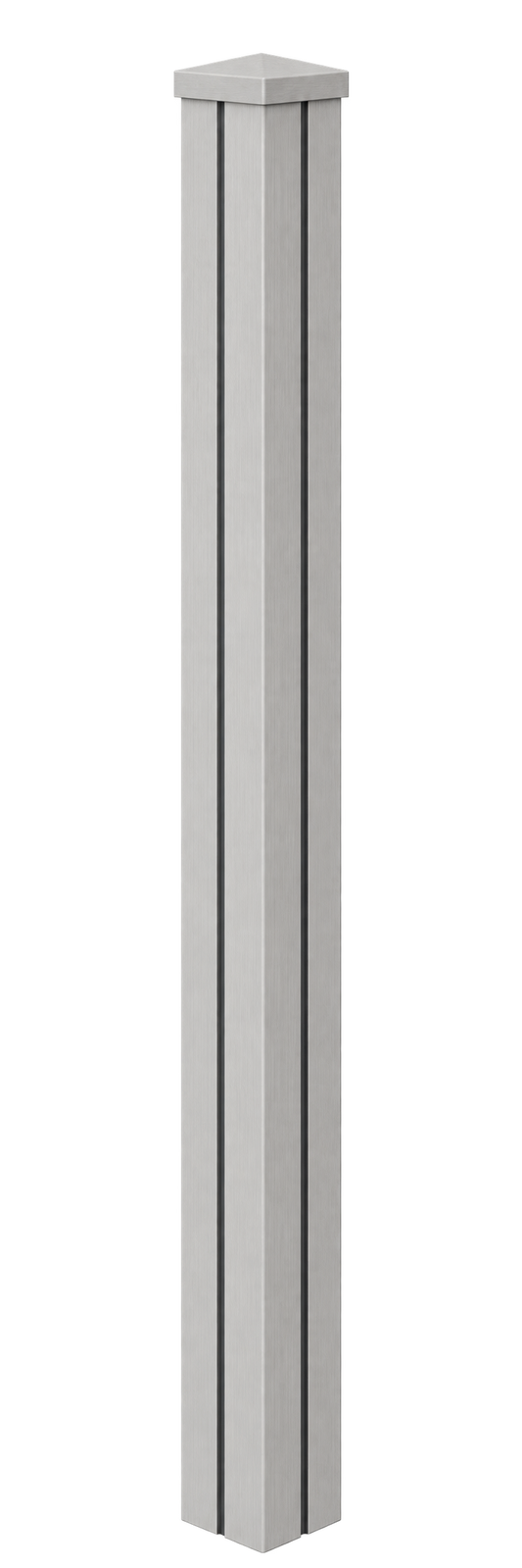 Illustrative Evolved ashwhite composite end post assembled with matching cap and infills, based on the actual product photographs