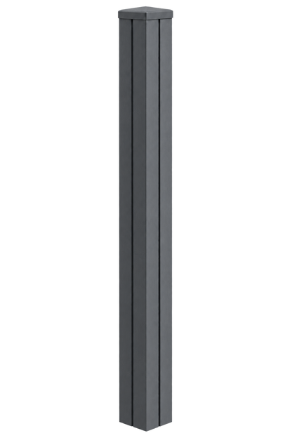 Illustrative Evolved slategrey composite end post assembled with matching cap and infills, based on the actual product photographs