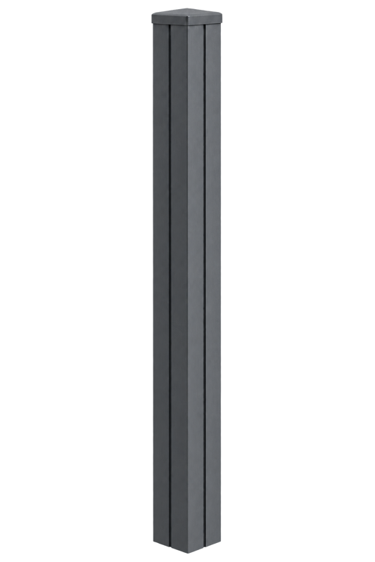 Illustrative Evolved slategrey composite end post assembled with matching cap and infills, based on the actual product photographs