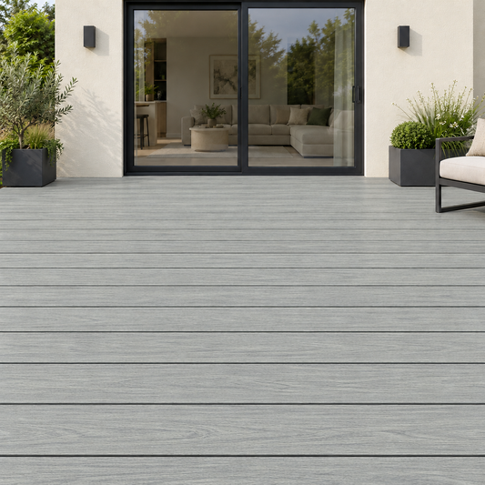 Illustrative Armour Antique decking installation matched to supplied board sample, with straight board joints
