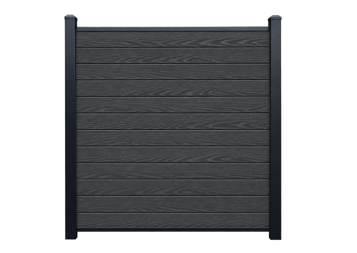 Evolved - Anthracite - Composite Fence Kit - (Aluminium Post) — illustrative kit view with Evolved woodgrain boards