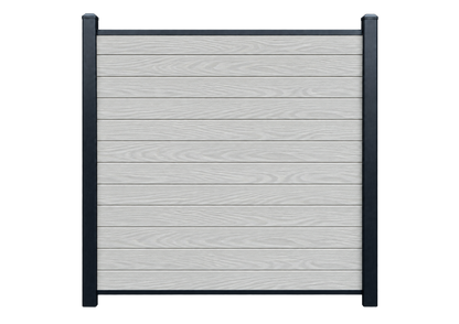 Evolved - Ash White - Composite Fence Kit - (Aluminium Post) — illustrative kit view with Evolved woodgrain boards