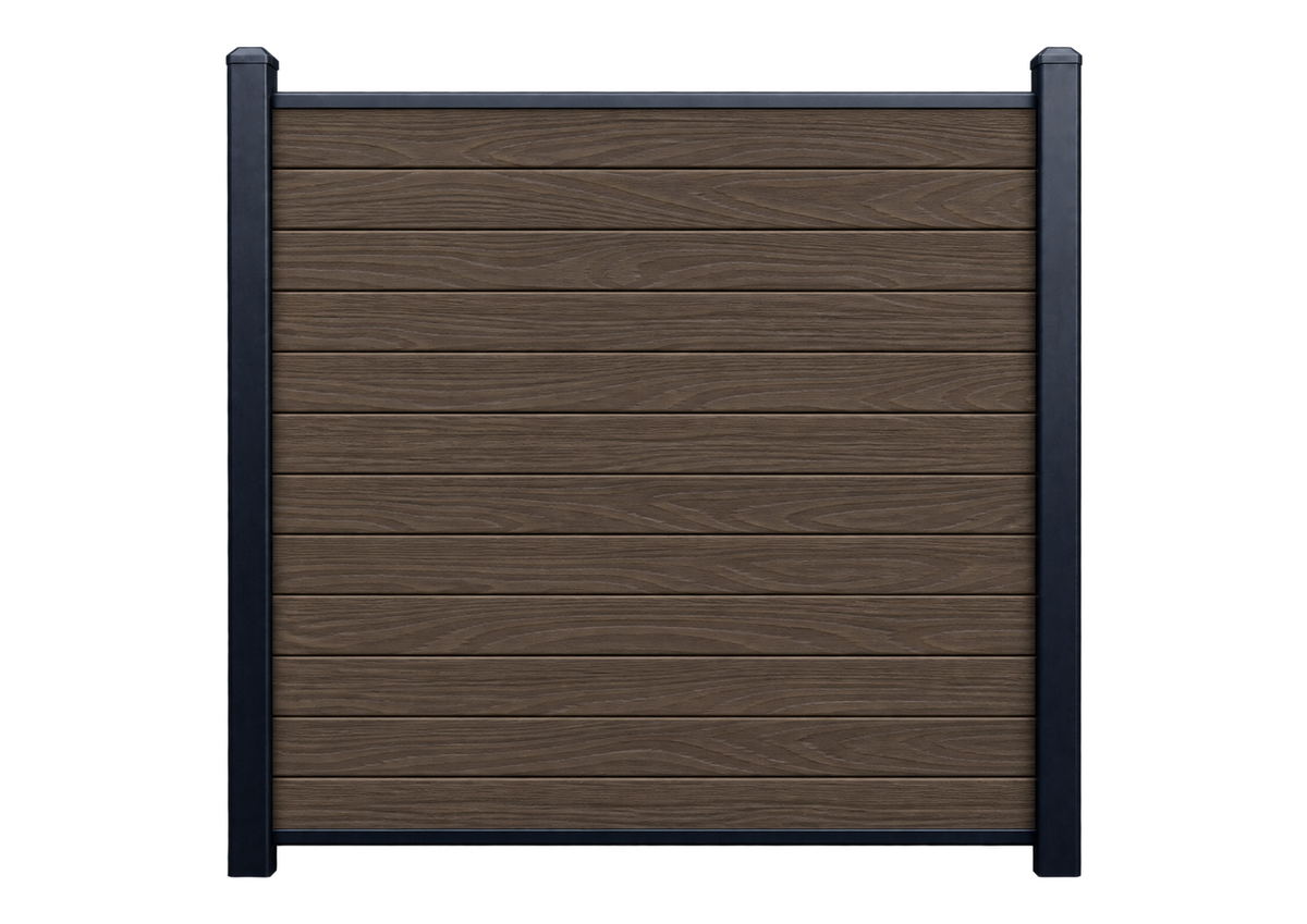 Evolved - Brown - Composite Fence Kit - (Aluminium Post) — illustrative kit view with Evolved woodgrain boards