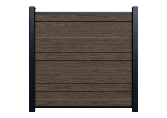 Evolved - Brown - Composite Fence Kit - (Aluminium Post) — illustrative kit view with Evolved woodgrain boards