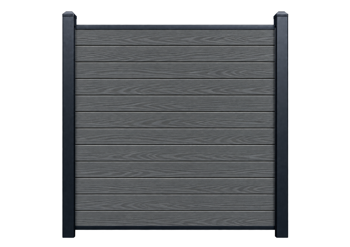 Evolved - Slate Grey - Composite Fence Kit - (Aluminium Post) — illustrative kit view with Evolved woodgrain boards