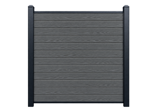 Evolved - Slate Grey - Composite Fence Kit - (Aluminium Post) — illustrative kit view with Evolved woodgrain boards