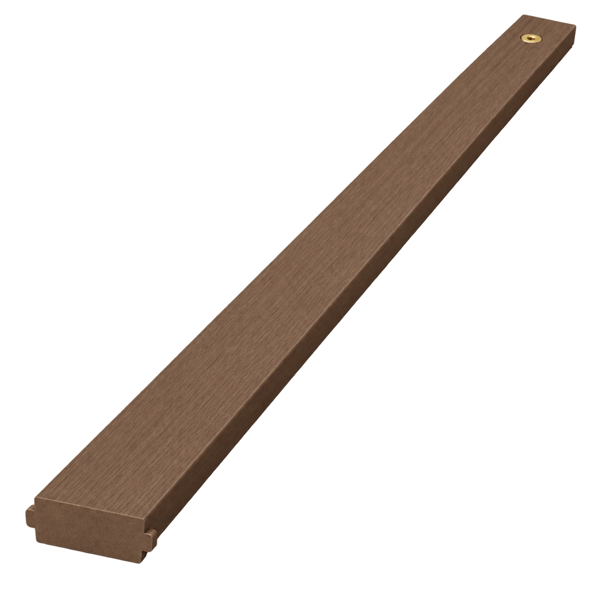 Brown composite post insert with screw, isolated on transparent background