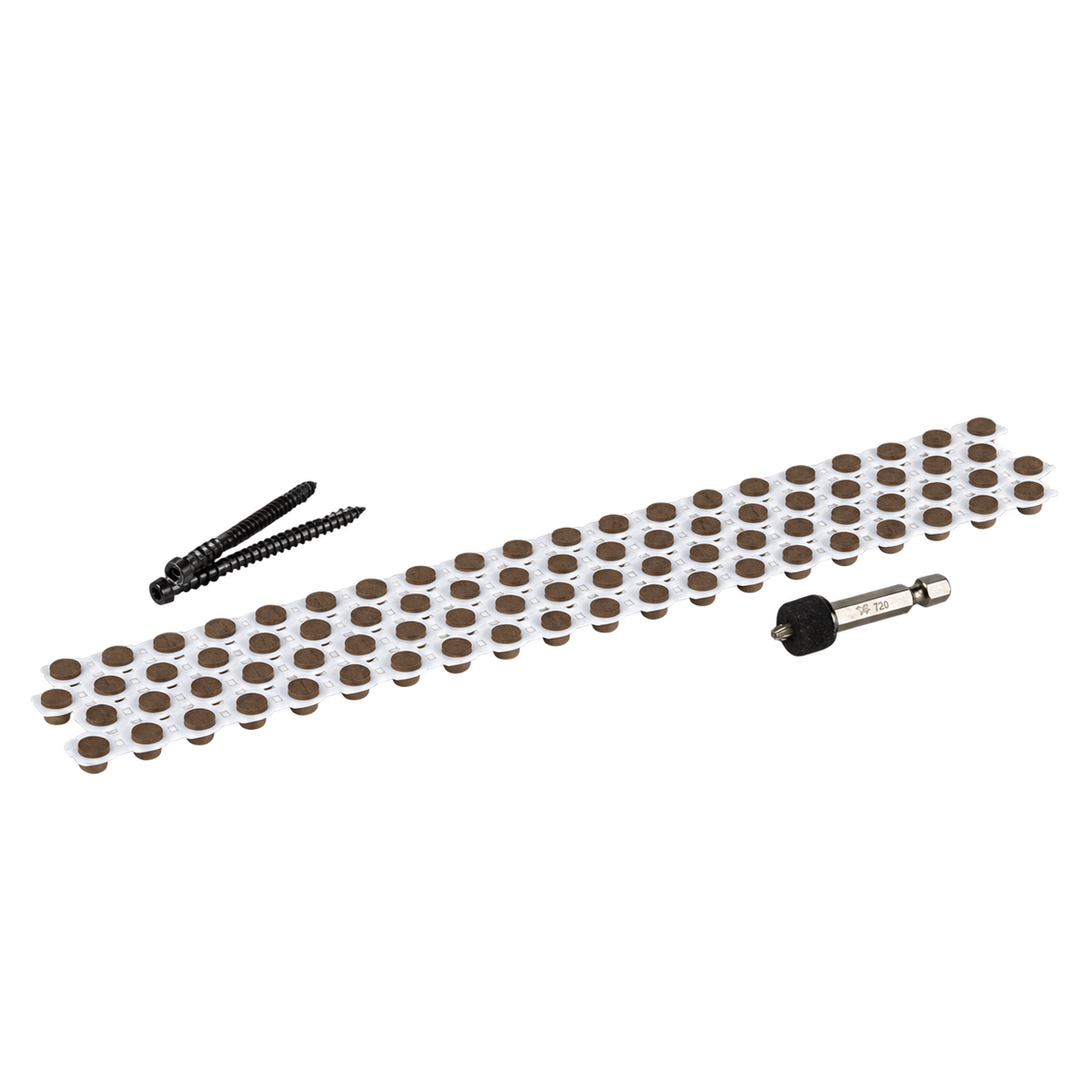 Elements Collated Cortex Weathered Teak - 350 screws, 400 plugs, 3 bits - 9.3sqm — product cutout on transparent background