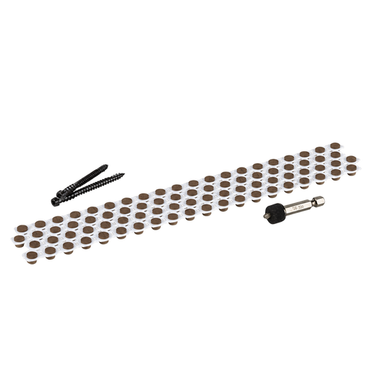 Elements Collated Cortex Weathered Teak - 350 screws, 400 plugs, 3 bits - 9.3sqm — product cutout on transparent background