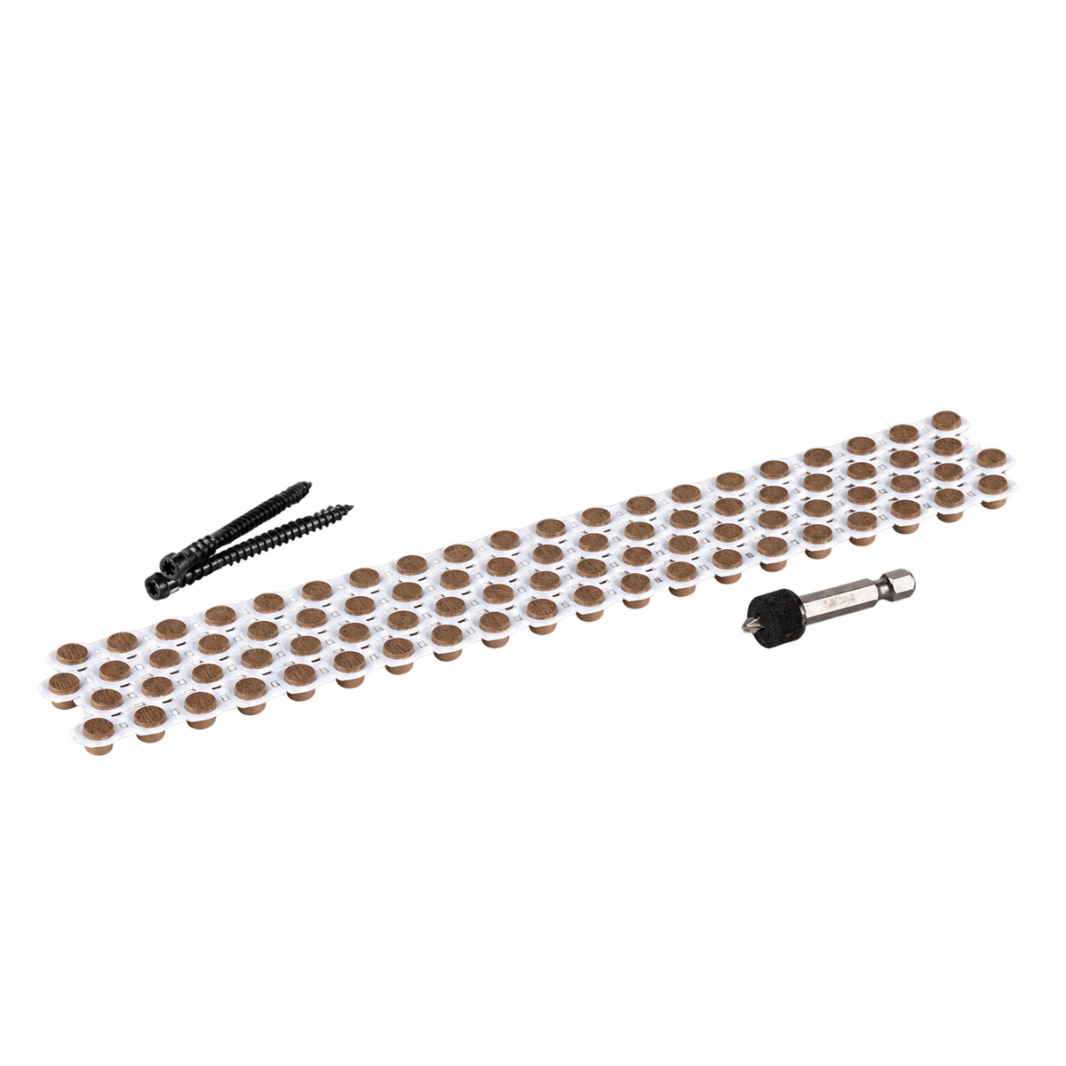 Elements Collated Cortex English Walnut - 350 screws, 400 plugs, 3 bits - 9.3sqm — product cutout on transparent background