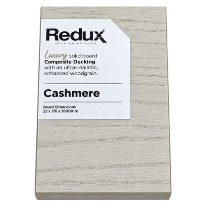 Redux® Cashmere decking sample with product label, transparent background