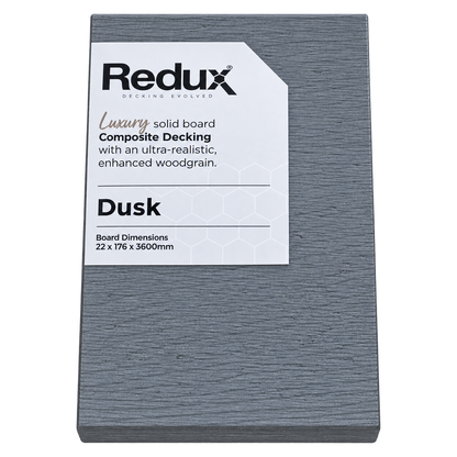 Redux® Dusk decking sample with product label, transparent background