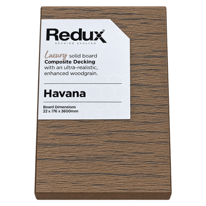 Redux® Havana decking sample with product label, transparent background