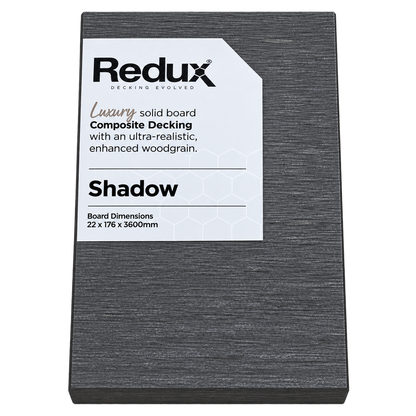 Redux® Shadow decking sample with product label, transparent background