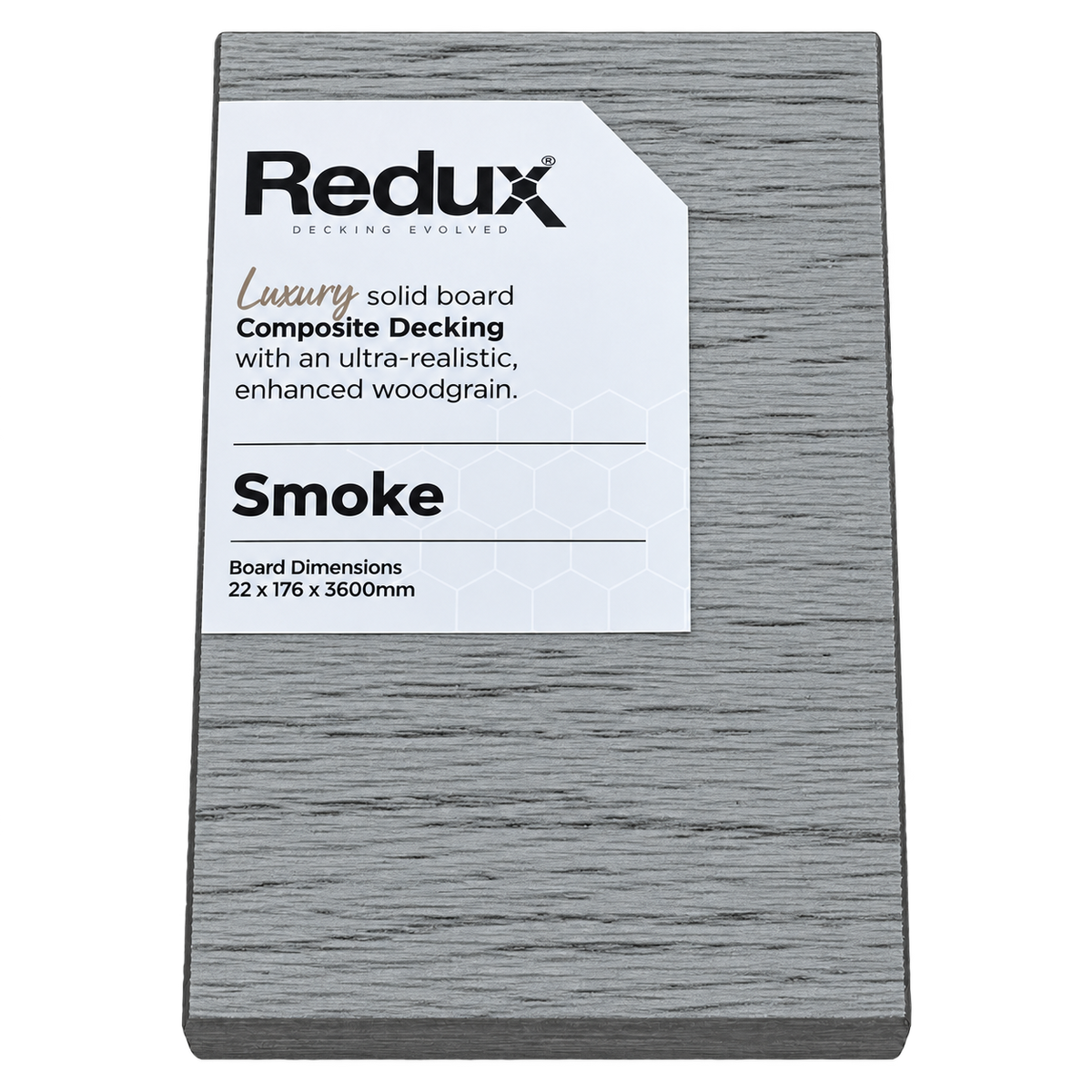 Redux® Smoke decking sample with product label, transparent background