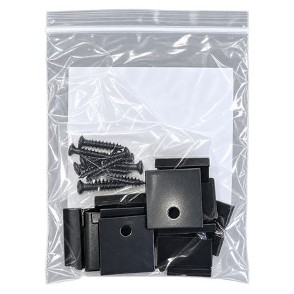 Reverse of real Verde starter clips and screws bag showing the contents